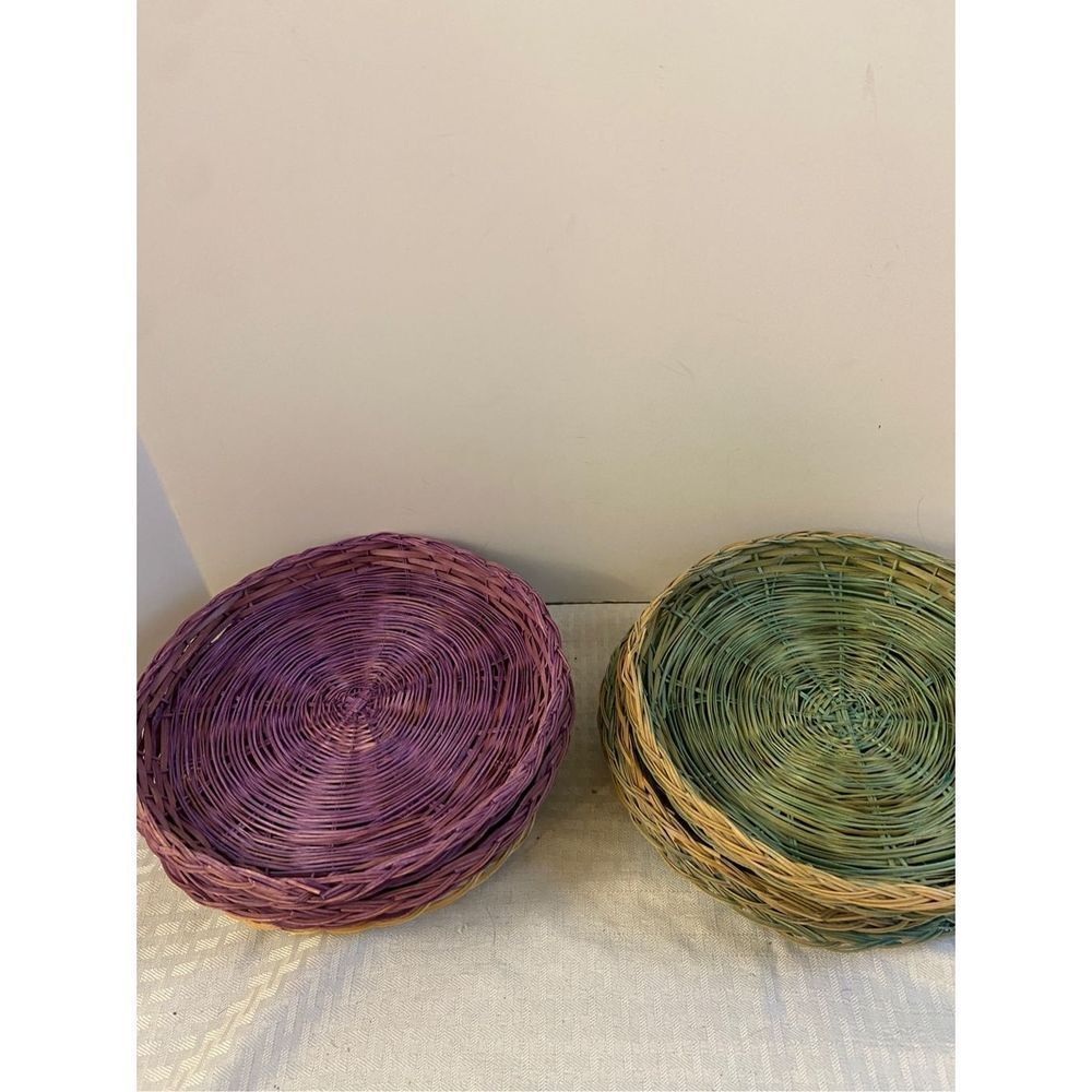Color‎ bamboo rattan wicker plates lot of 10 camping travel